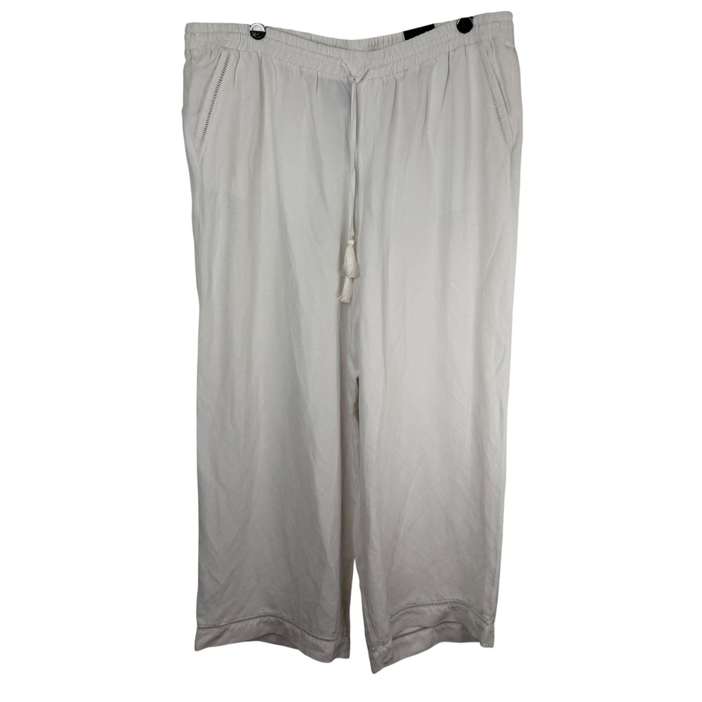 Lane Bryant 22/24 White Plus Size Wide Leg Linen Pants NEW Coastal Cruise Resort